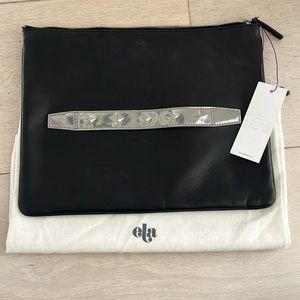 Ela Brand Leather Pouch, New with Tag - Black and Silver